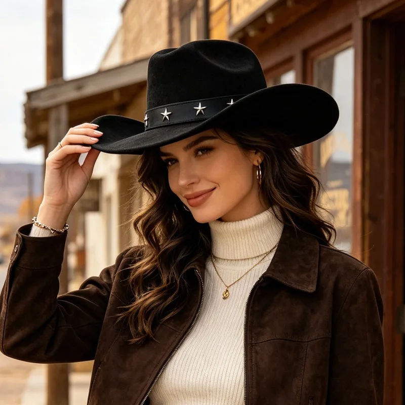 Fedora Hat Wool - Chapeau de cowboy à large bord