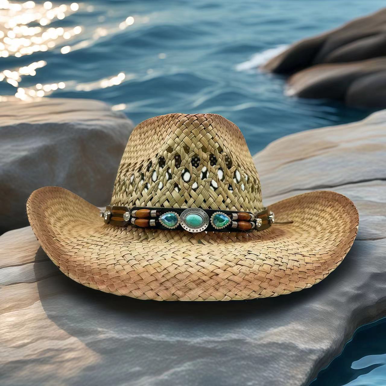 Cowboy Hat Straw - Chapeau de cowboy en paille orné